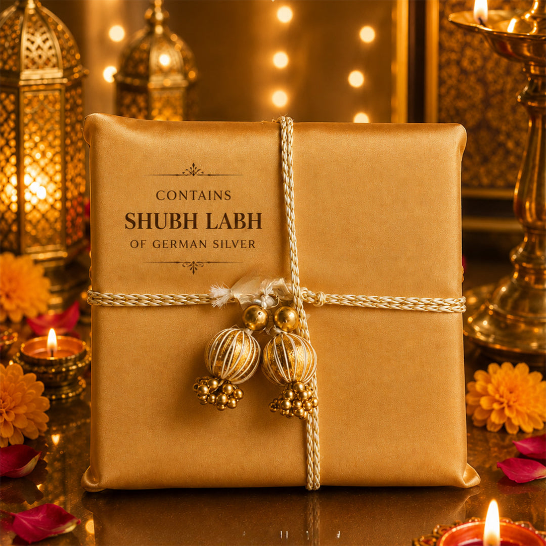 Green Chai & Diya Metal Jute Basket Diwali Gift Hamper With Tea Kettle, Mug And Matka Soy Wax Candle For Festive Gifting
