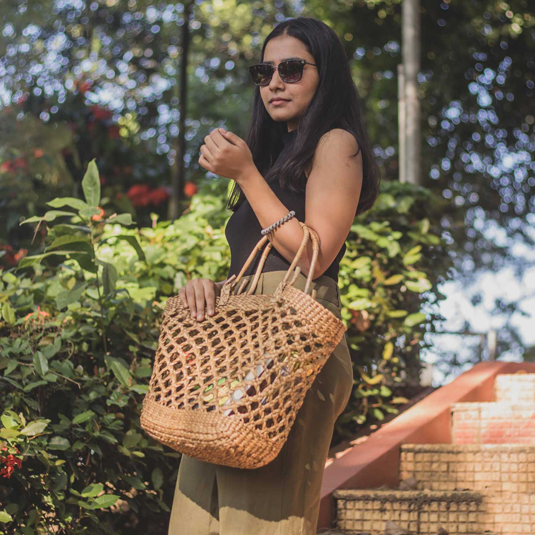 Handmade Yildiz Wicker Water Hyacinth Tote Bag