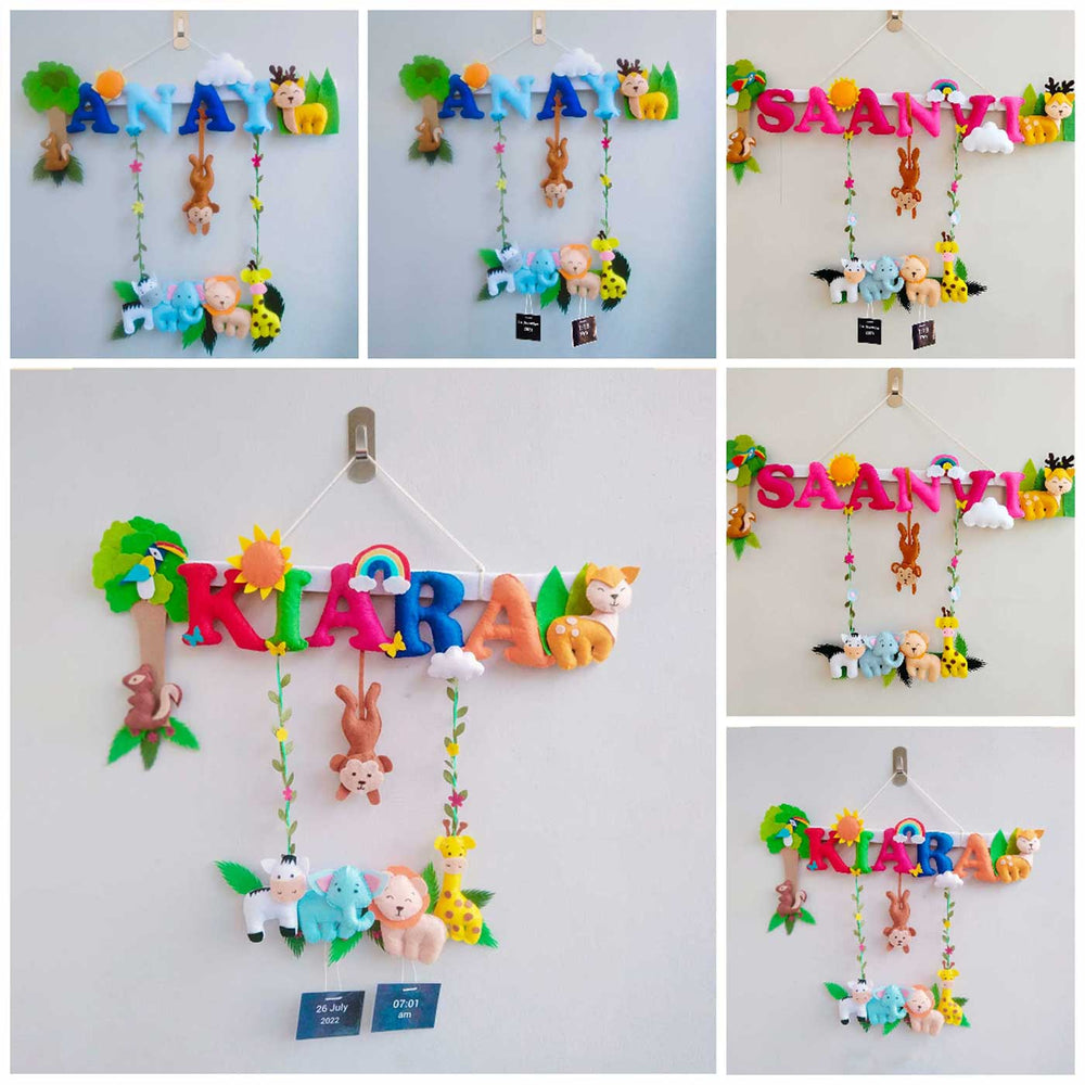 Personalized Jungle Theme Felt Kids Name Plate 3 - Multi-angle Wall Hanging Display