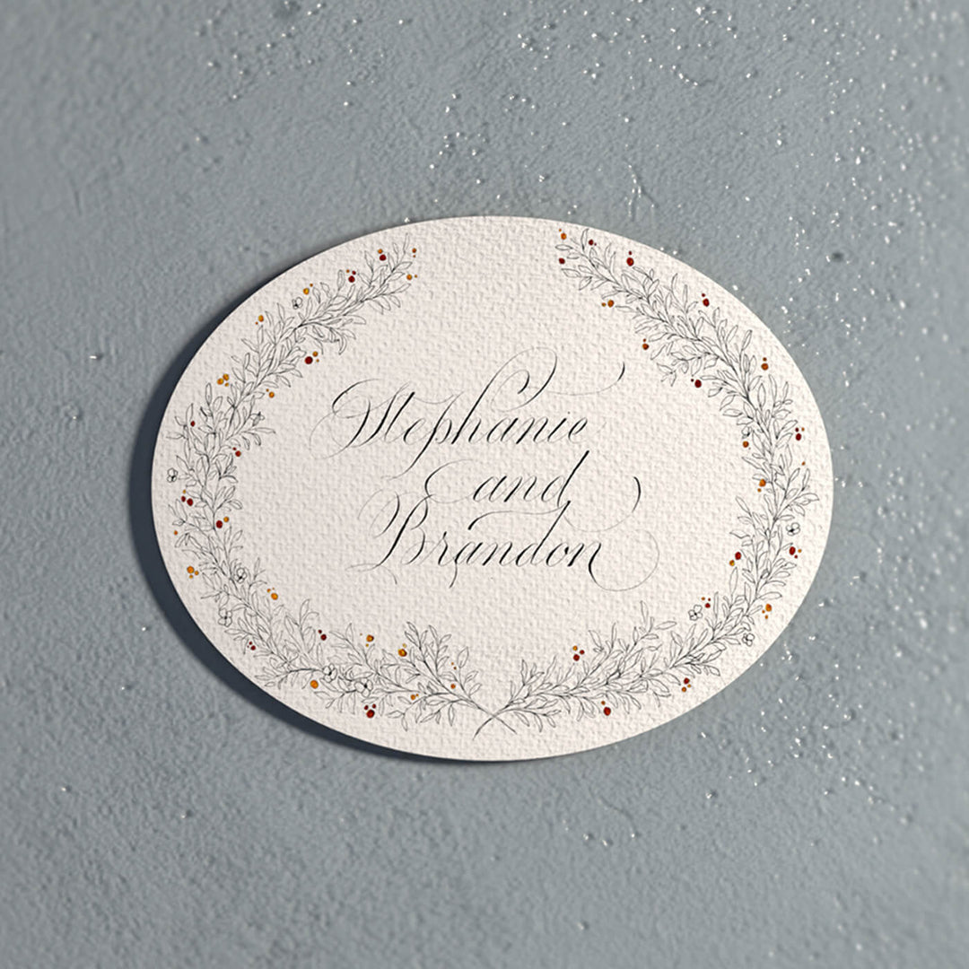 Delicate Calligraphy White Floral Name Plate - Front View on Wall