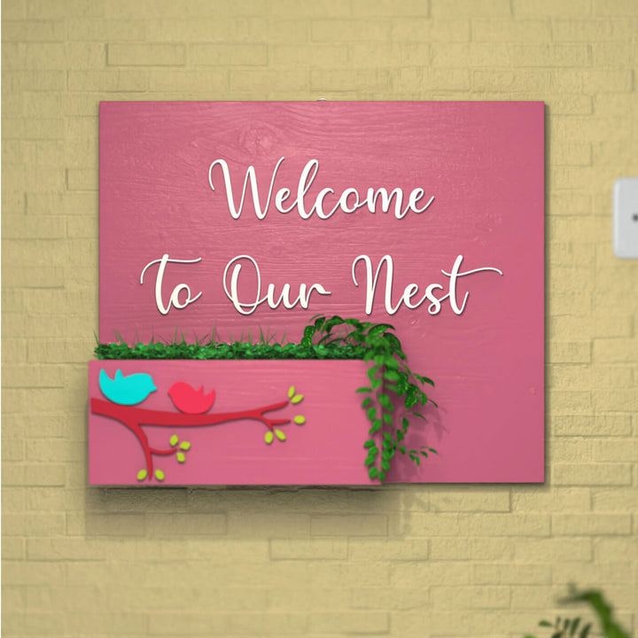 Rectangle Birds Planter Name Plate Welcome To Our Nest - Mounted on Wall Showing Planter