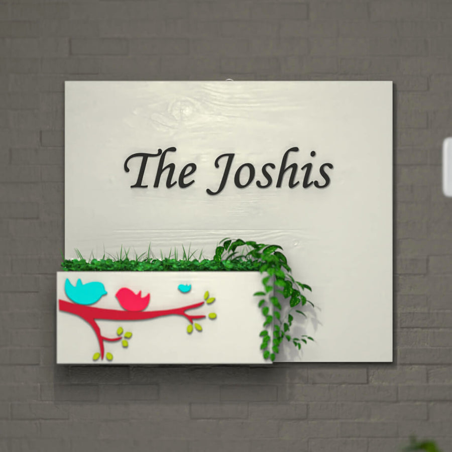 Rectangle Birds Planter Name Plate Family Name - Front View Mounted on Wall