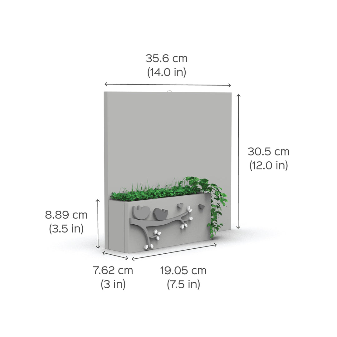 Horizontal Birds Planter Name Plate Four Names - Dimension Chart with Plant Display