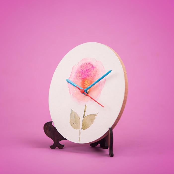 Hand-painted Table Clock with Floral Background