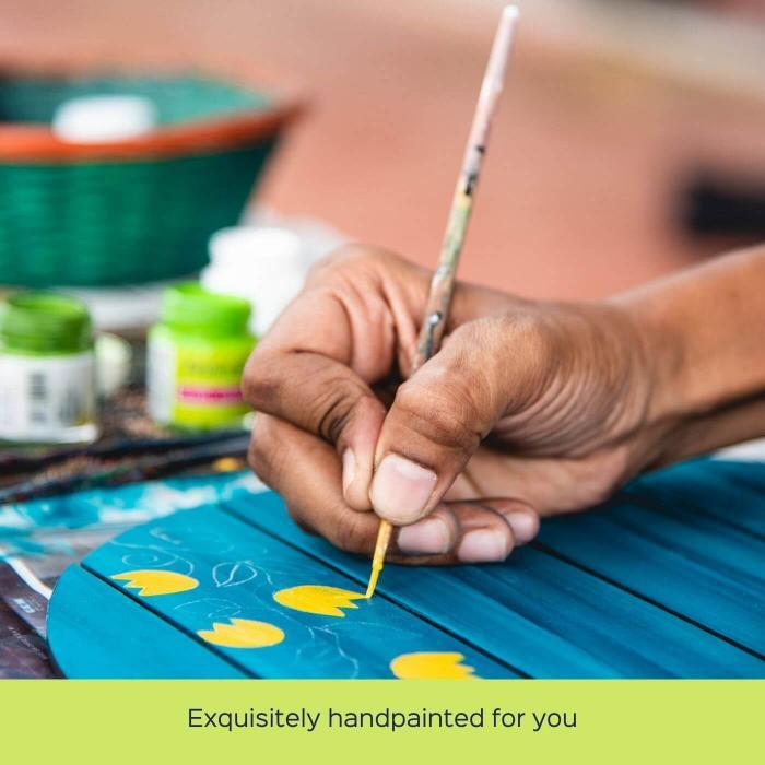 Teal Name Plate With Ganesha Artwork - Handpainted Detail Close-up