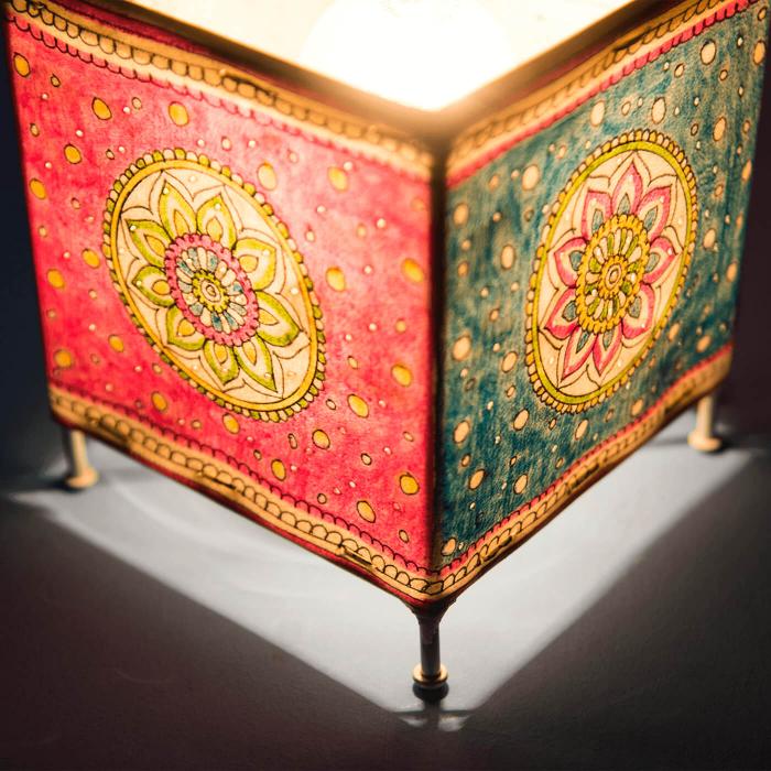 Ocean Flower Hand Painted Tholu Bommalata Cuboid Tealight Lamp | 6 inches