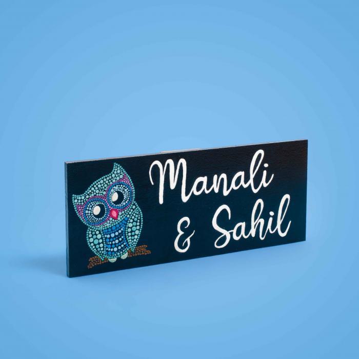Dot Art Name Plate Small Horizontal Rectangle Couple Name - Angled Side View Showing Front Design