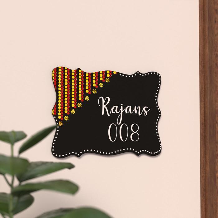 Floral Cut Dot Art Name Plate - Mounted on Wall with Text