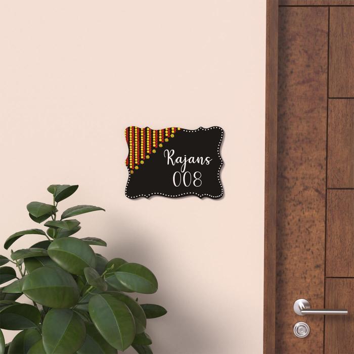Floral Cut Dot Art Name Plate - Mounted on Wall Near Door