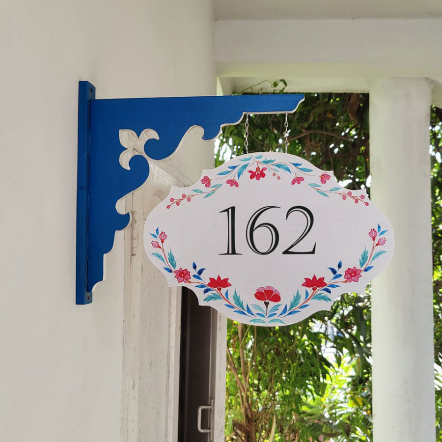 Hand Painted Victorian Oval Cut Hanging Name Plate - Side View Hanging from Bracket