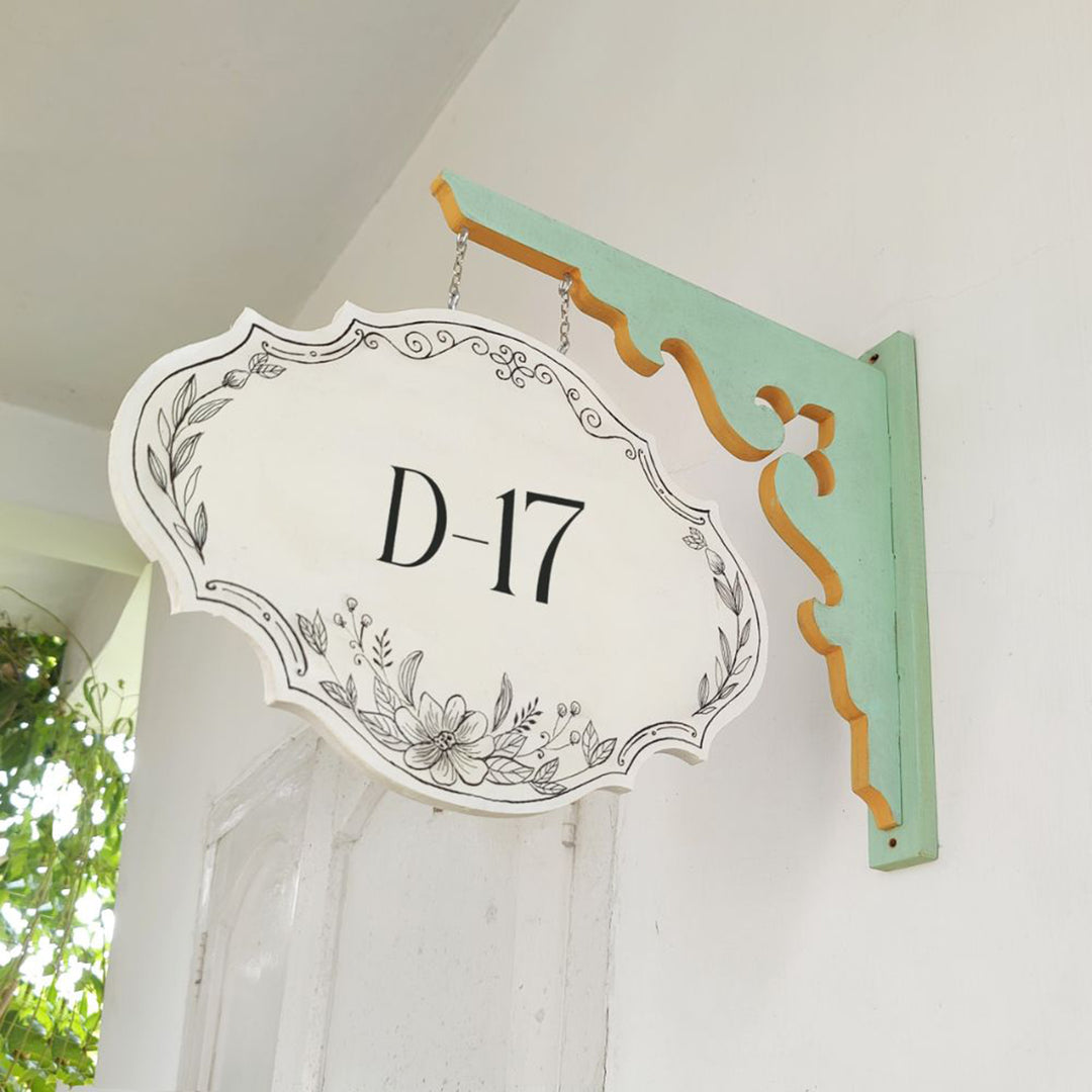 Hand Painted Victorian Oval Cut Hanging Name Plate 1 - Hanging Sign Mounted Side View