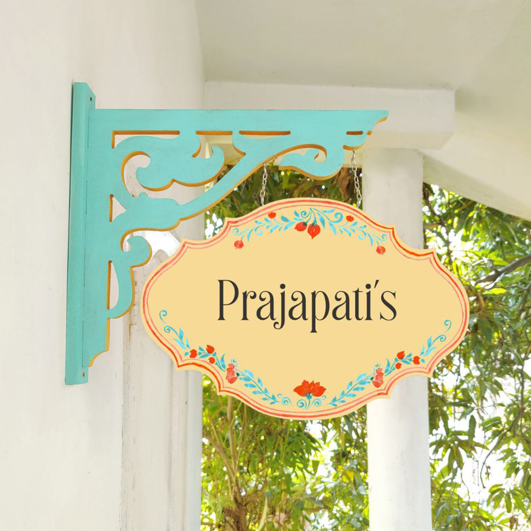 Hand Painted Victorian Oval Cut Hanging Name Plate 2 - Hanging on Decorative Wall Bracket