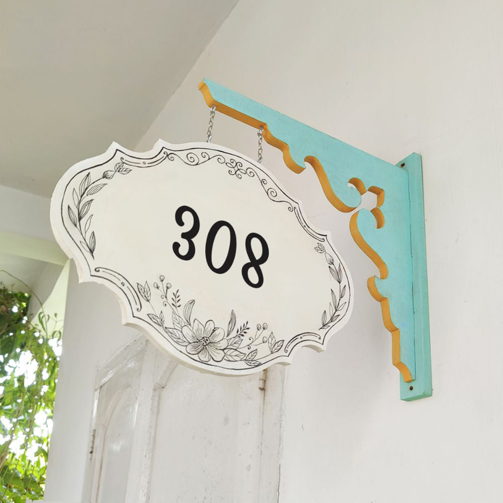 Hand Painted Victorian Oval Cut Hanging Name Plate 5 - Side View Hanging from Bracket