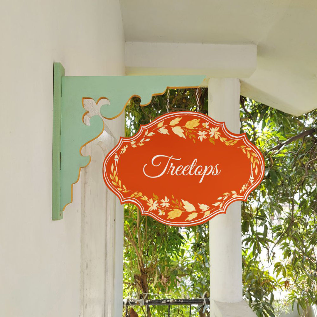 Hand Painted Victorian Oval Cut Hanging Name Plate 6 - Mounted Sign Hanging from Bracket