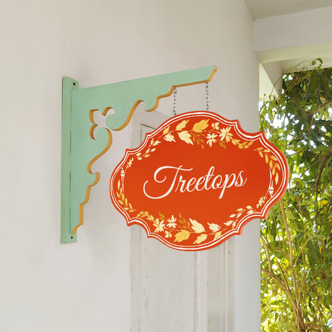 Hand Painted Victorian Oval Cut Hanging Name Plate 6 - Mounted on Wall Bracket Hanging
