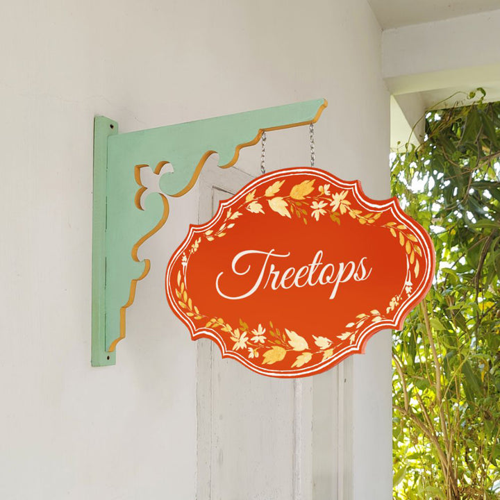 Hand Painted Victorian Oval Cut Hanging Name Plate 6 - Mounted on Wall Bracket Hanging