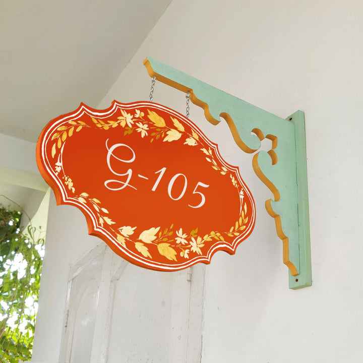 Hand Painted Victorian Oval Cut Hanging Name Plate 6 - Hanging from Decorative Wall Bracket