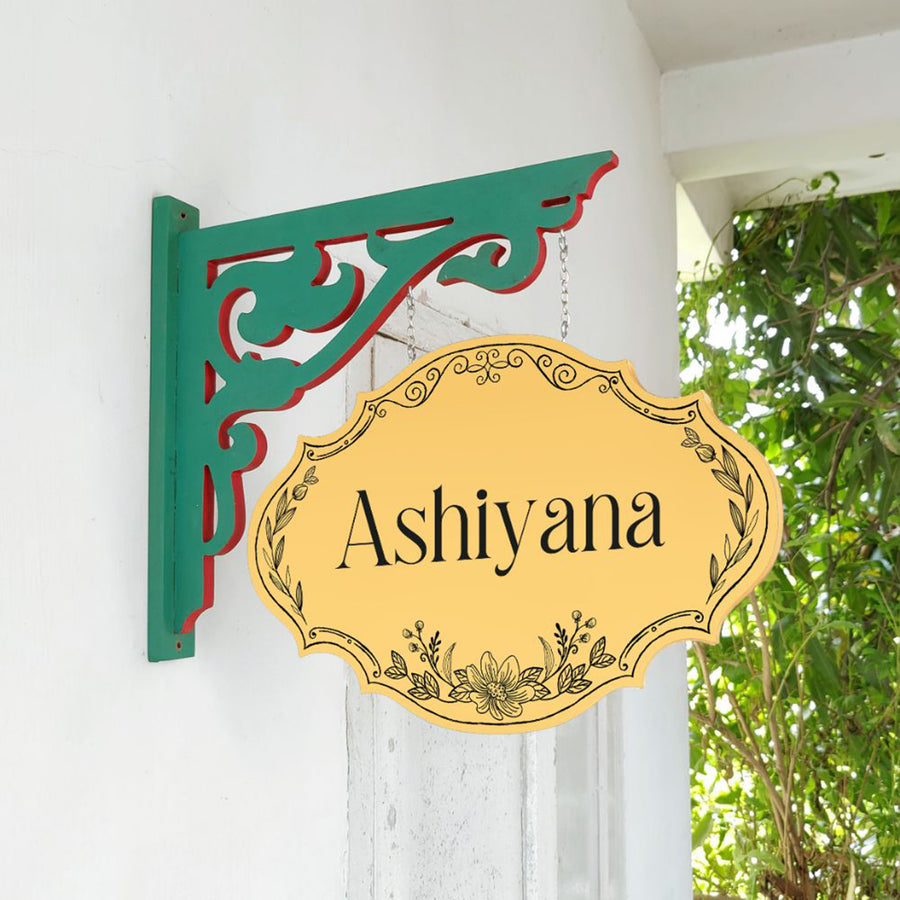 Hand Painted Victorian Oval Cut Hanging Name Plate 4 - Hanging Sign Mounted on Wall Bracket
