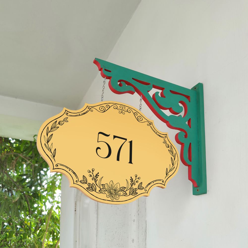 Hand Painted Victorian Oval Cut Hanging Name Plate 4 - Hanging Wall Mount Side View