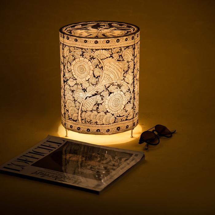 Alleura & Peacock Cylindrical Tholu Bommalata Tabletop Lamp | 10 inches