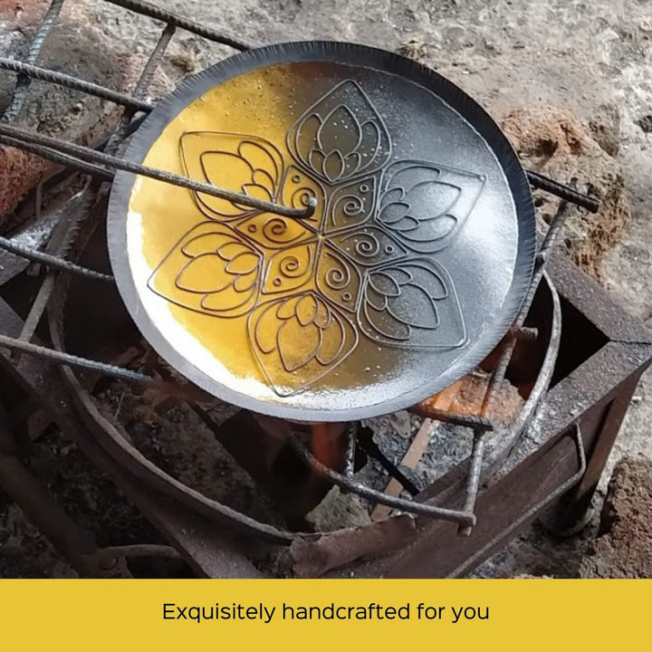 Copper Enamel Wall Plate - Brown & Blue Lotus in the Petal