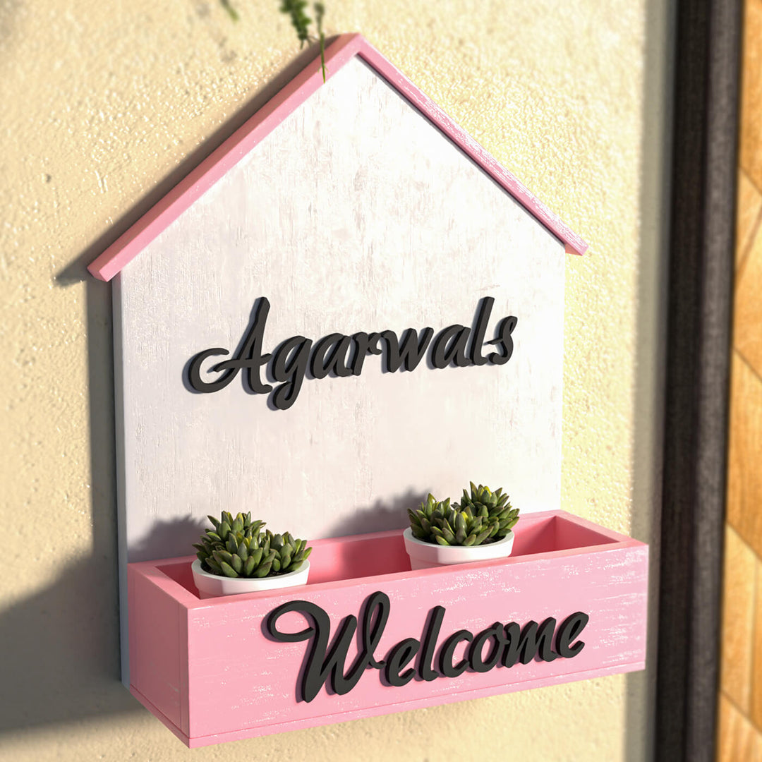 House Shaped Planter Name Plate For Family - Mounted Wall Planter with Personalization