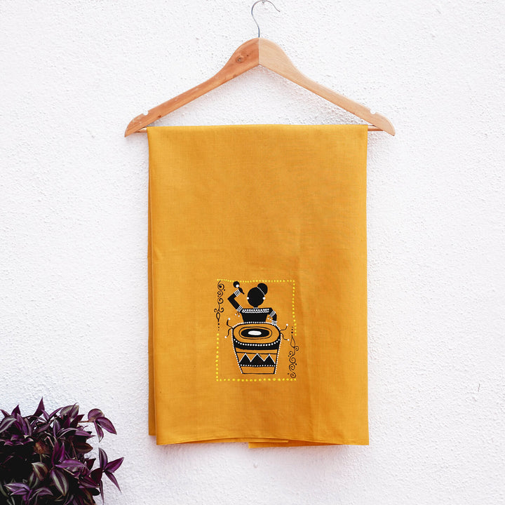 Mustard Unstiched Blouse Piece - Warli Art