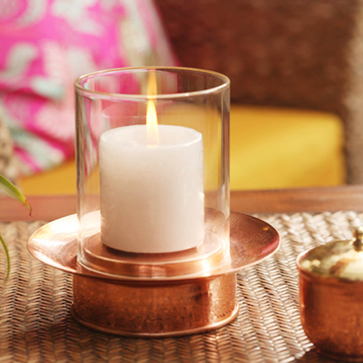 Copper Hurricane Tealight Holder