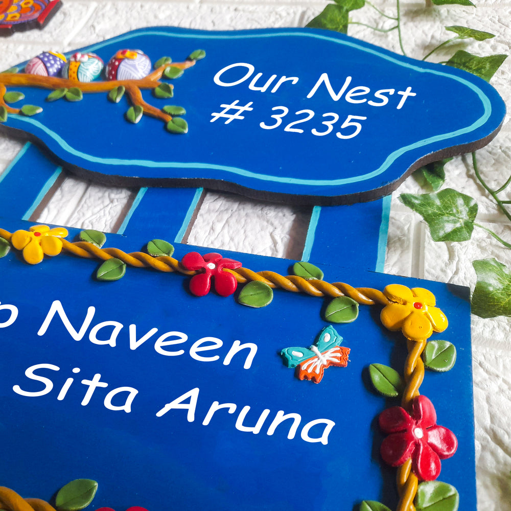 Handmade Owl Family Name Plate With Personalised Clay Figures - Close-up Angled View Showing Texture