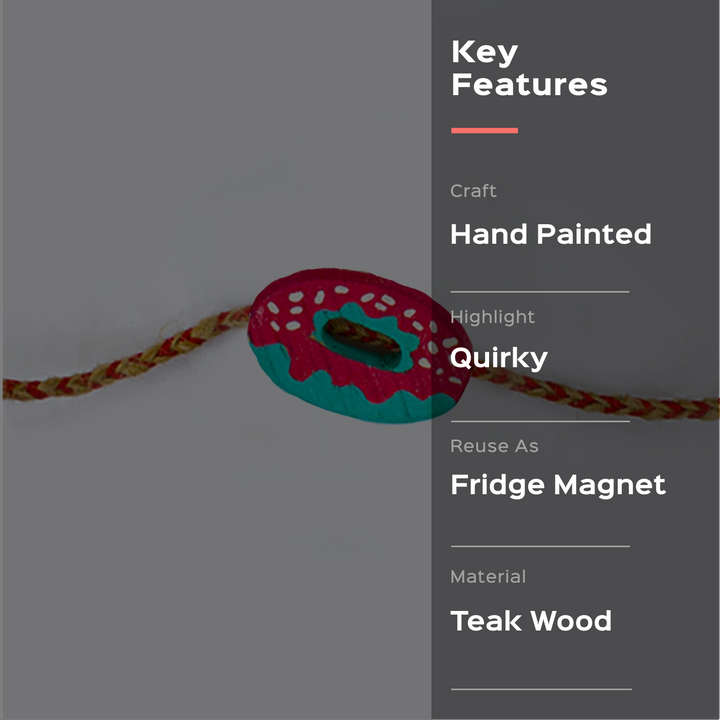 Handpainted Wooden Rakhi Donut - Key Features Graphic