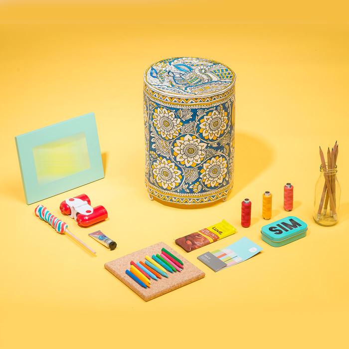 Doodle Peacock & Marigold Tholu Bommalata Tabletop Lamp | 10 inches