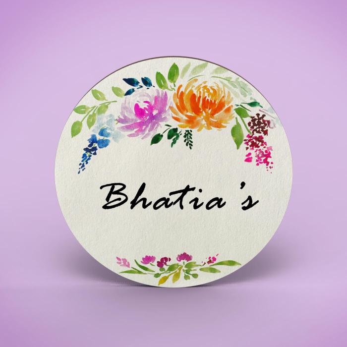 Circle Hand Painted Name Plate 2 - Front View with Floral Border