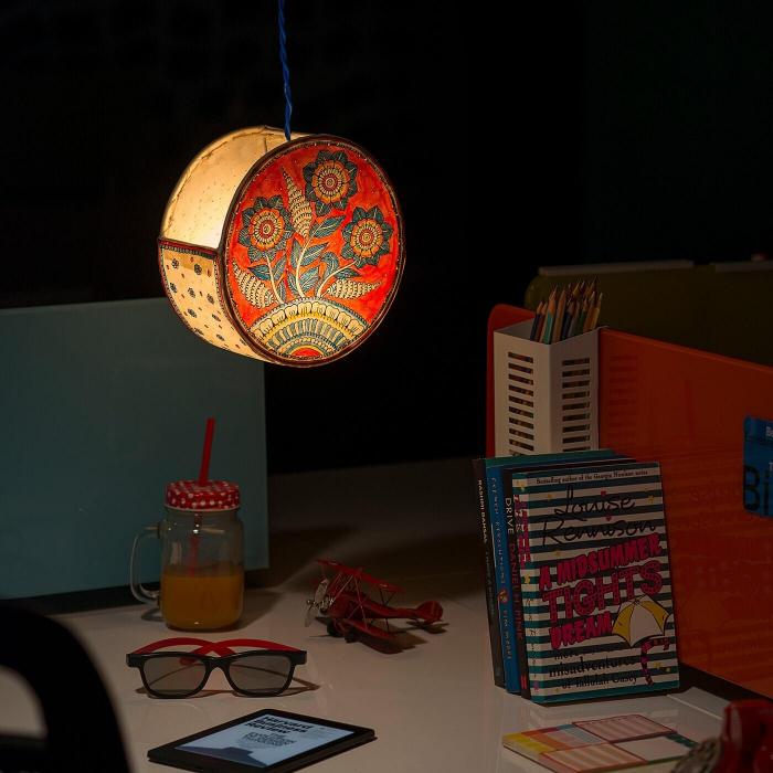 Passion Flower Hand Painted Tholu Bommalata Mini Drum Lamp | 4 inches
