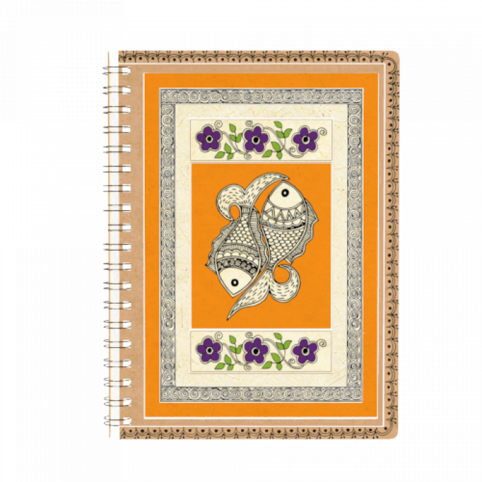 Madhubani Twin Fish Floral Spiral Journal - Large