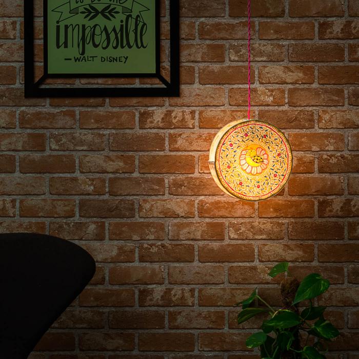 Peacock Maze Hand Painted Tholu Bommalata Mini Drum Lamp | 4 inches