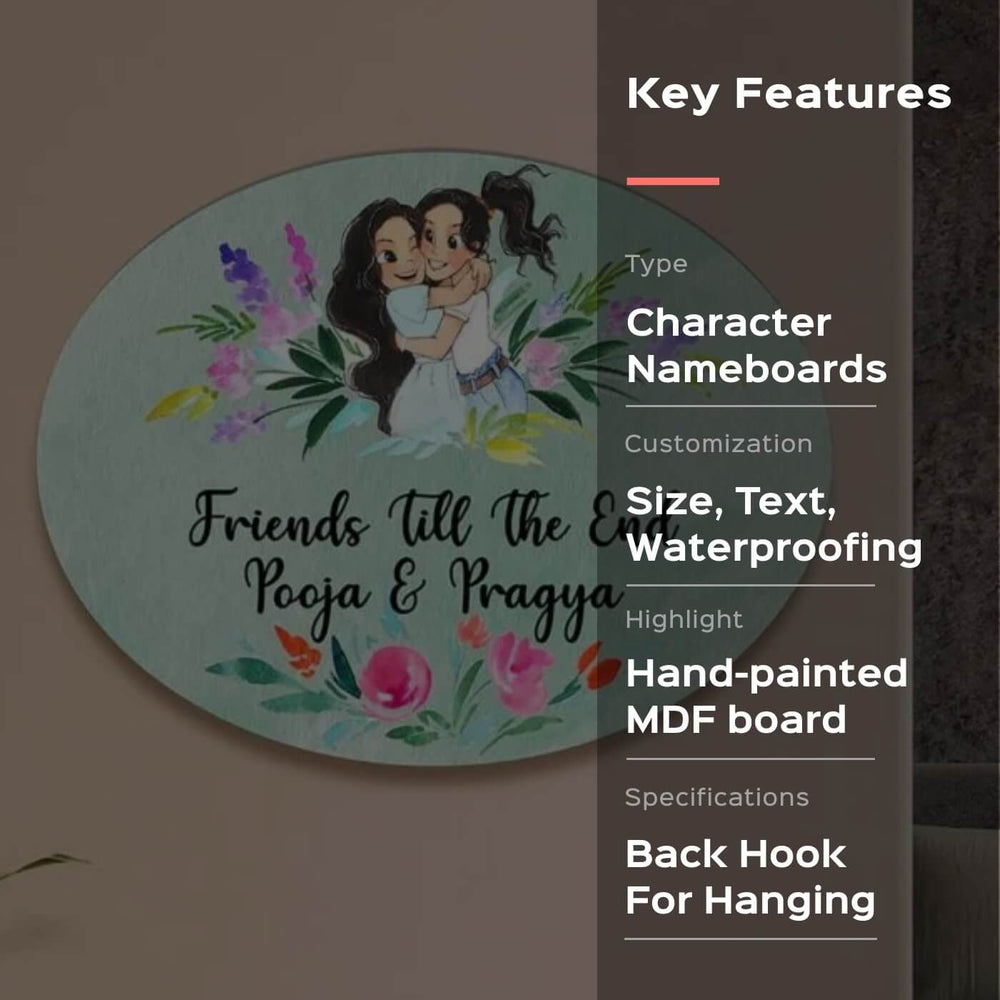 Handpainted Character Name Plate Best Friends - Front View Hanging on Wall