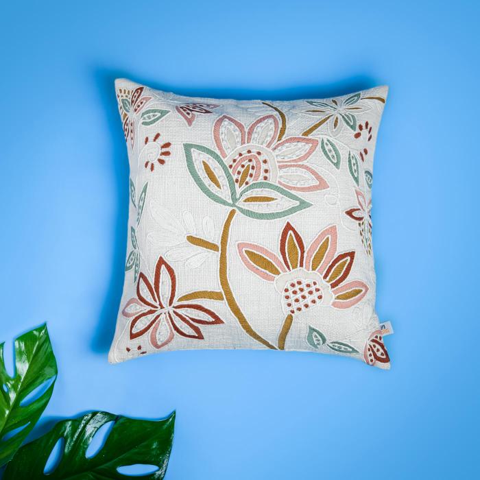 Square Cushion Cover (Single) - Natural Abstract Floral