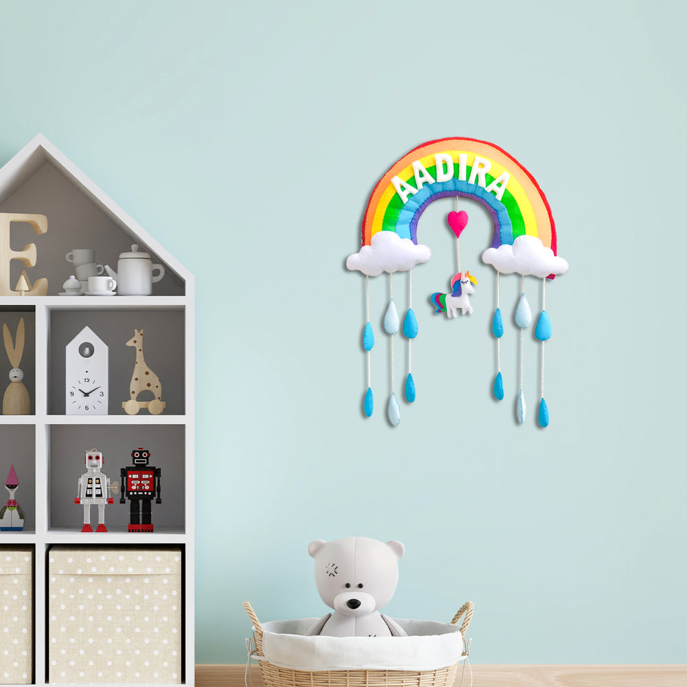 Handmade Personalized Felt Name Hanging Rainbow - Mounted on Wall with Name Personalization