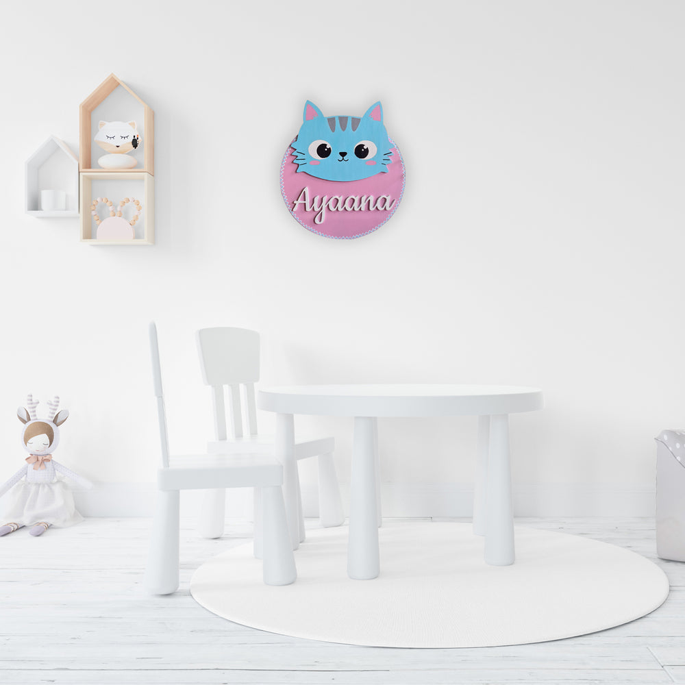 Cat Kids Name Plate - Mounted on Wall with Name Personalization