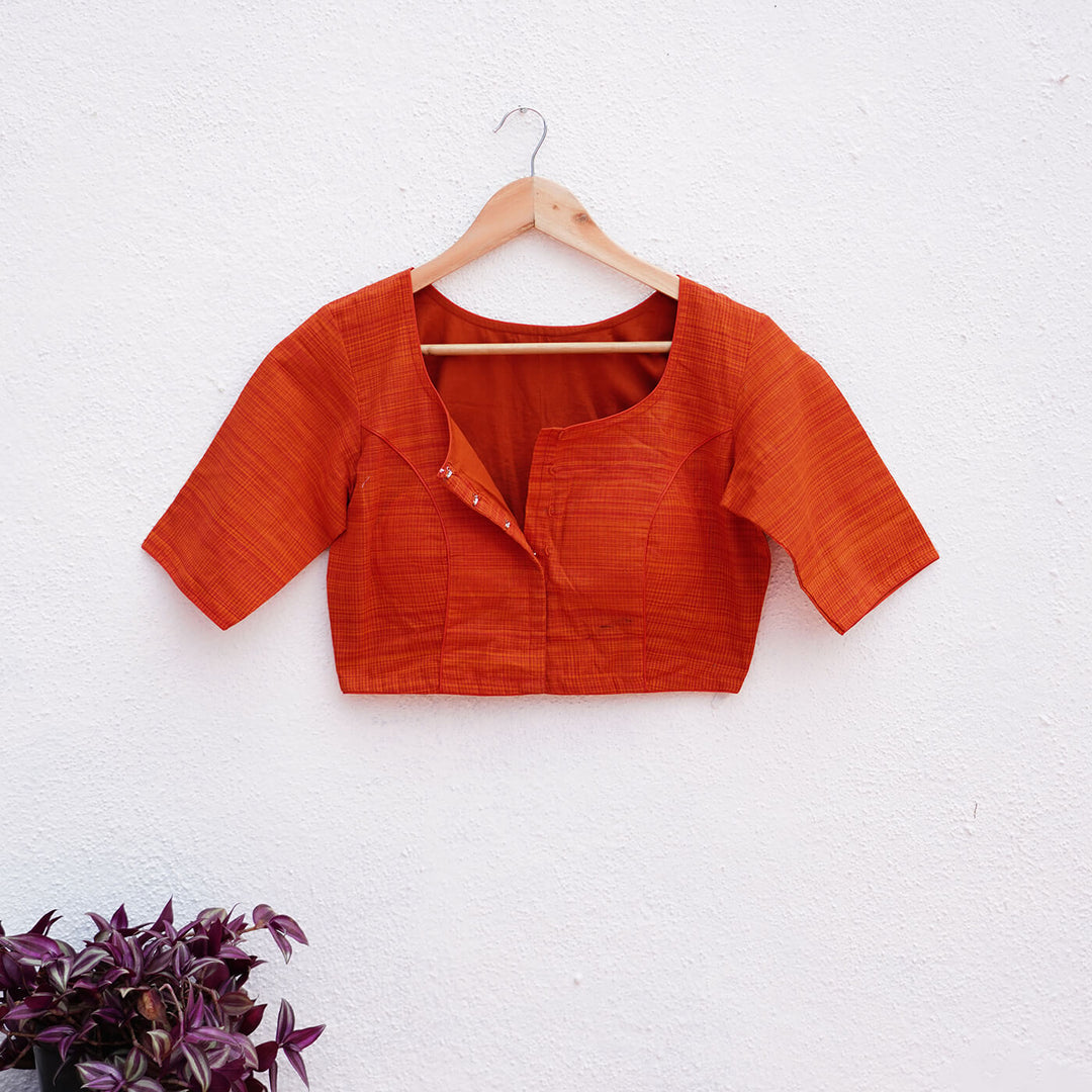 Unstiched Blouse Piece - Red with Lotus Leaf