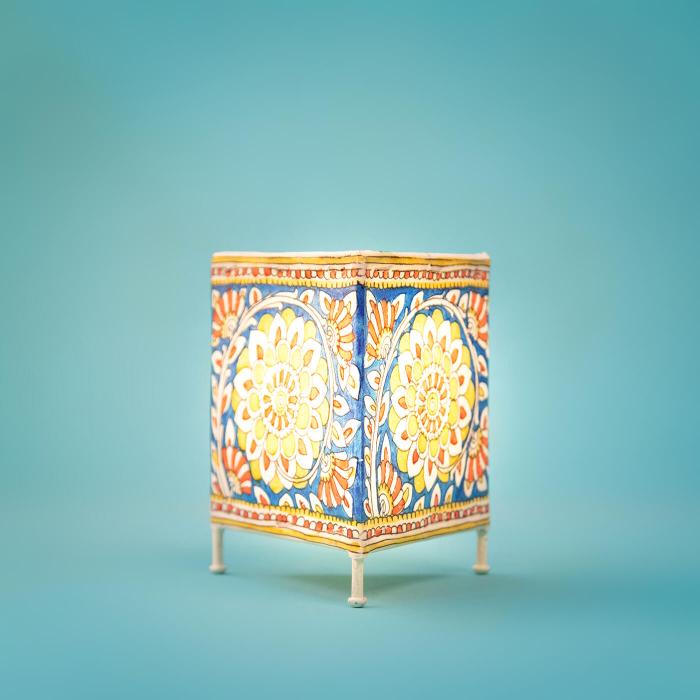 Blue Prism Hand Painted Tholu Bommalata Tealight Lamp | 6 inches