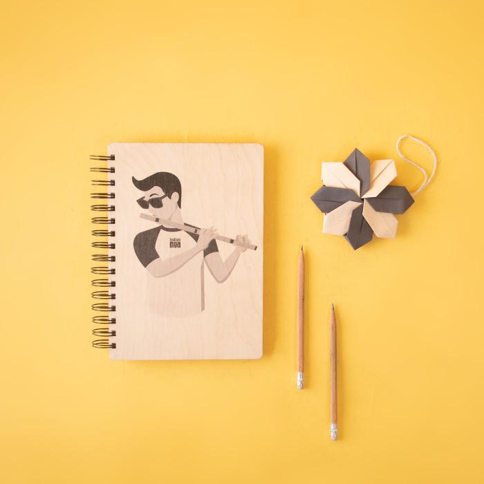 Monochrome Printed Flutist Diary - A5 - The Indian Raga Collection