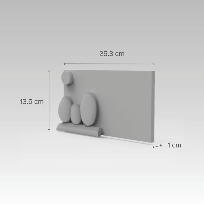3 Dogs Pebble Art Name Plate - Dimension Chart with Side View