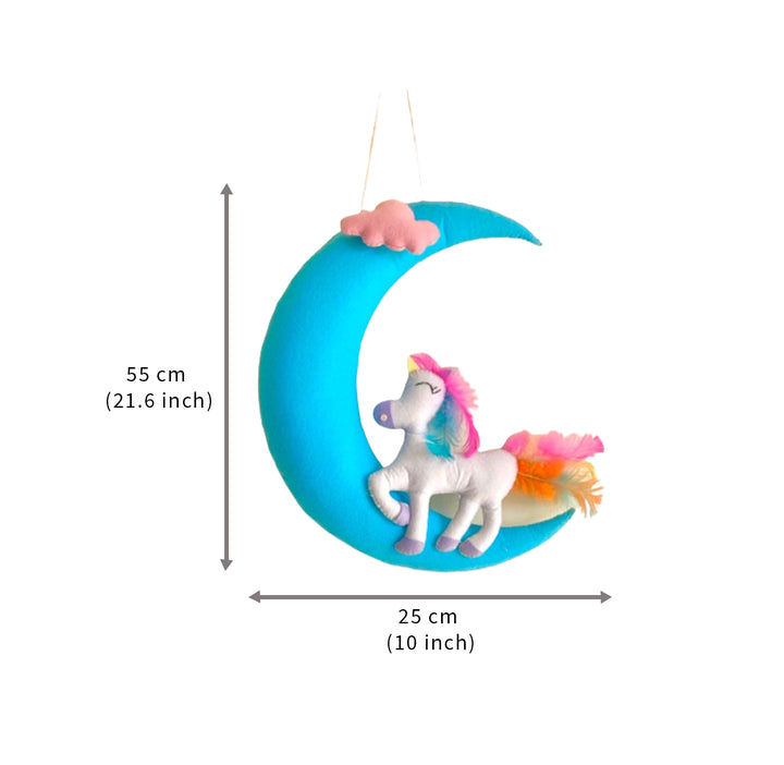Handmade Unicorn On The Moon Kids Felt Name Hanging With Birthdate 1 - Dimension Chart with Hanging String