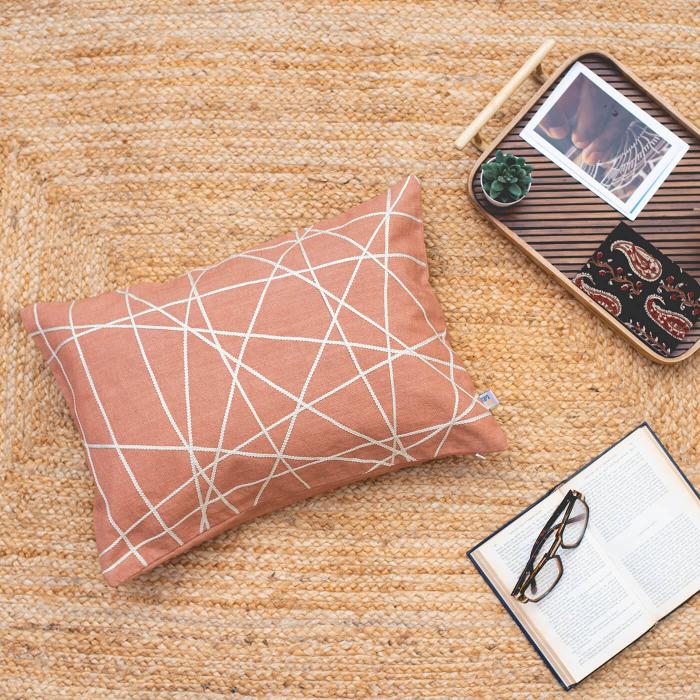 Rectangle Cushion Cover (Single) - Apricot Line Jaal
