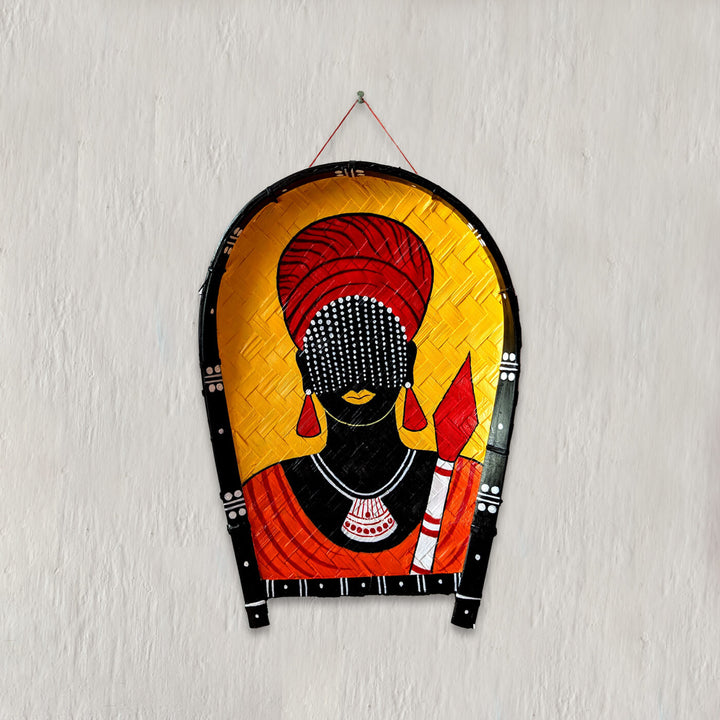 Handpainted African Lady | Yellow Folk Art Bamboo Wall Decor