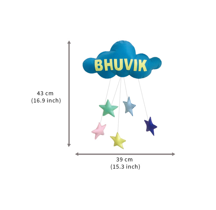 Handmade Personalized Felt Kids Name Hanging Cloud - Dimension Chart with Name Personalization