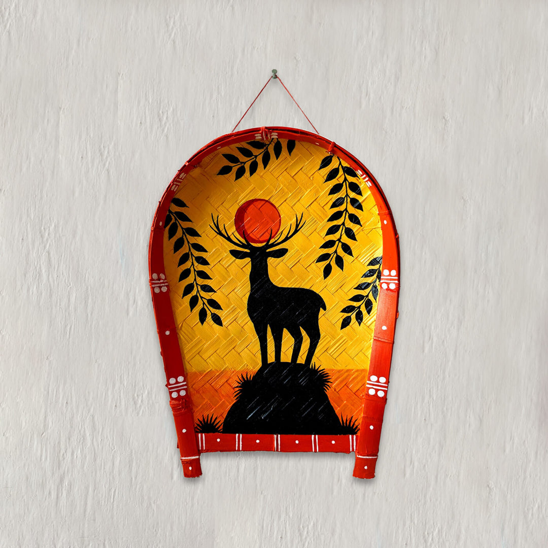 Handpainted Deer Kulo Folk Art Bamboo Wall Decor