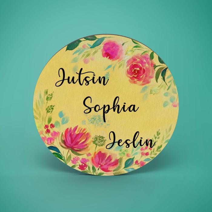 Circle Hand Painted Name Plate 4 - Front View with Name Personalization