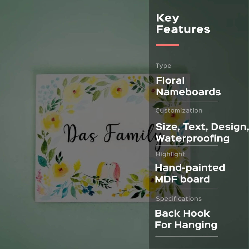Rectangle Hand Painted Name Plate 11 - Front View with Text and Design